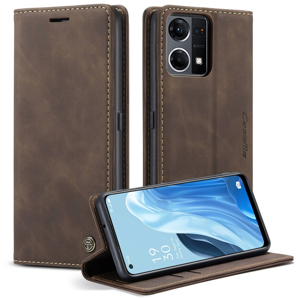 CASEME 013-serien för Oppo Reno7 4G / Reno8 4G / F21 Pro 4G PU-läder plånboksfodral magnetiskt självabsorberande stativ mobilfodral