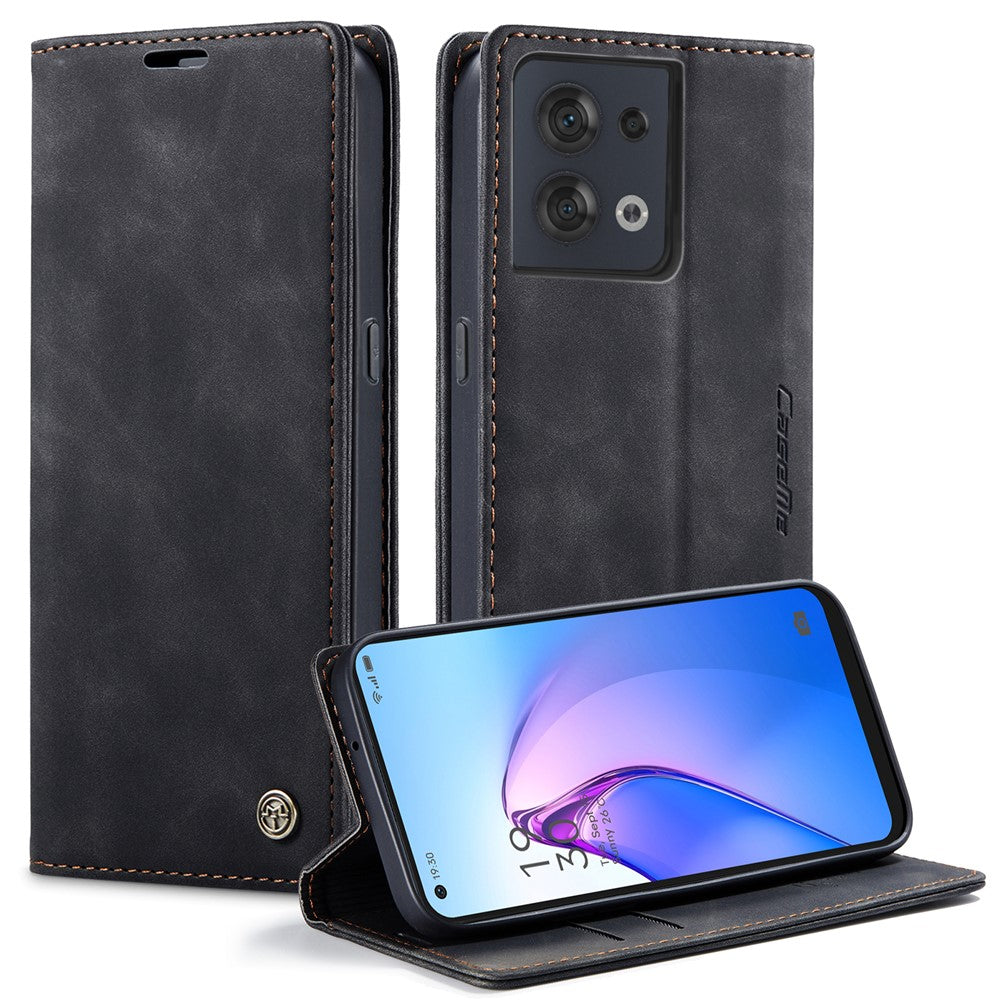 CASEME 013 Series for Oppo Reno8 5G (Global Version) PU Leather Drop-proof Wallet Case Magnetic Auto-absorbed Phone Stand Case