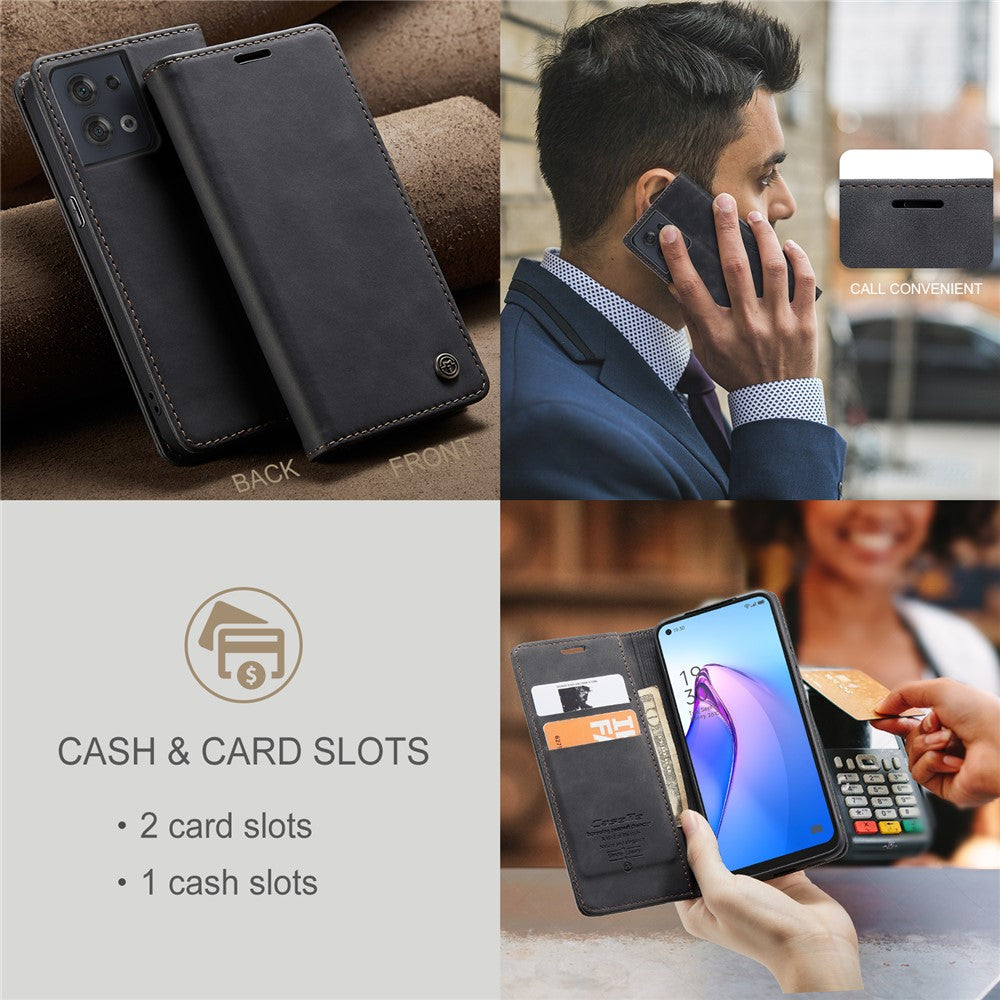 CASEME 013 Series for Oppo Reno8 5G (Global Version) PU Leather Drop-proof Wallet Case Magnetic Auto-absorbed Phone Stand Case