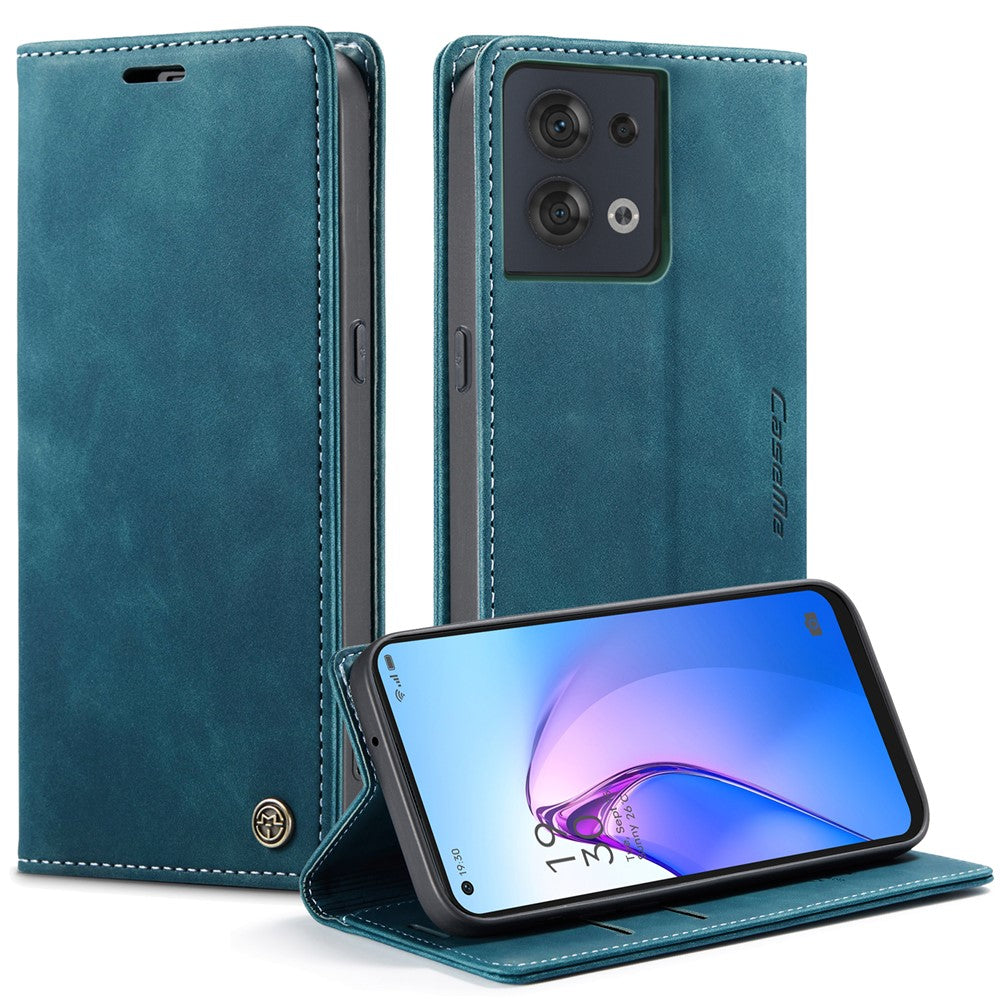 CASEME 013 Series for Oppo Reno8 5G (Global Version) PU Leather Drop-proof Wallet Case Magnetic Auto-absorbed Phone Stand Case
