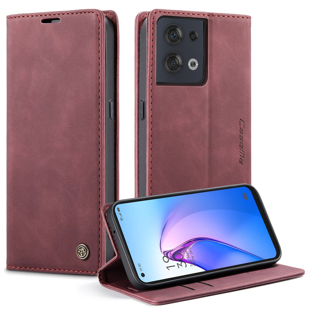 CASEME 013 Series for Oppo Reno8 5G (Global Version) PU Leather Drop-proof Wallet Case Magnetic Auto-absorbed Phone Stand Case