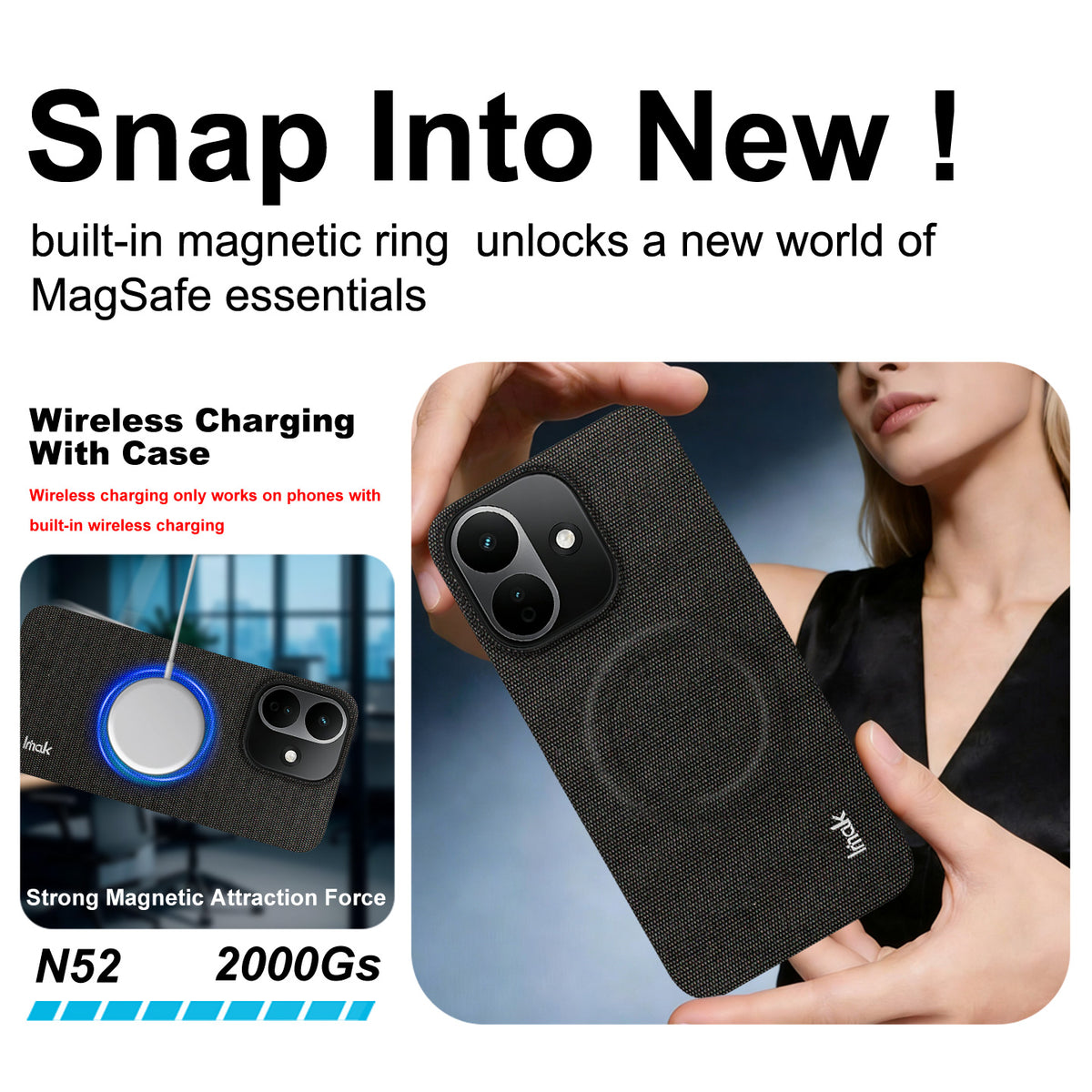 IMAK för Xiaomi Redmi Note 17 Pro 5G Ruiyi-serien Magnetiskt skal Tygstruktur Läder + PC-baksida för mobil