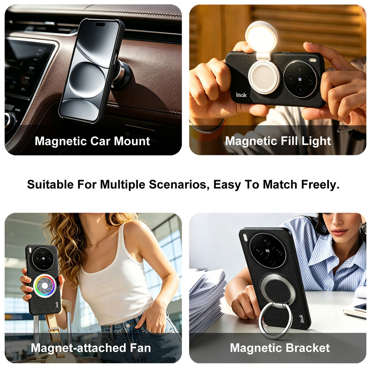 IMAK för Xiaomi Redmi Note 17 Pro 5G Ruiyi-serien Magnetiskt skal Tygstruktur Läder + PC-baksida för mobil