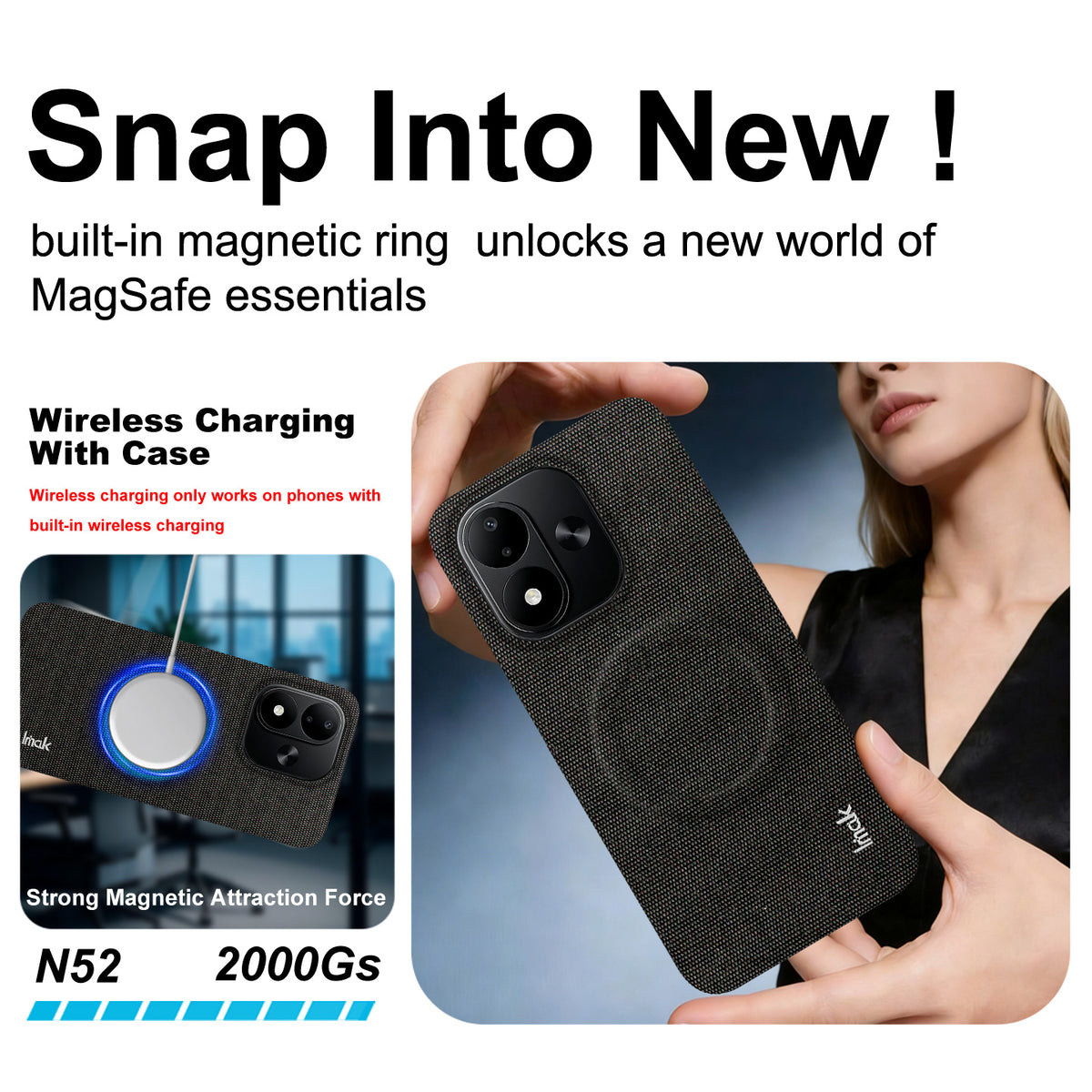 IMAK för Xiaomi Redmi Note 17 5G (Global) / Xiaomi Redmi Note 17 (Indien/Kina) 5G / Xiaomi Redmi Note 17 4G (Global) Ruiyi-serien Magnetiskt skal Tygstruktur Läder + PC-bakstycke för mobil