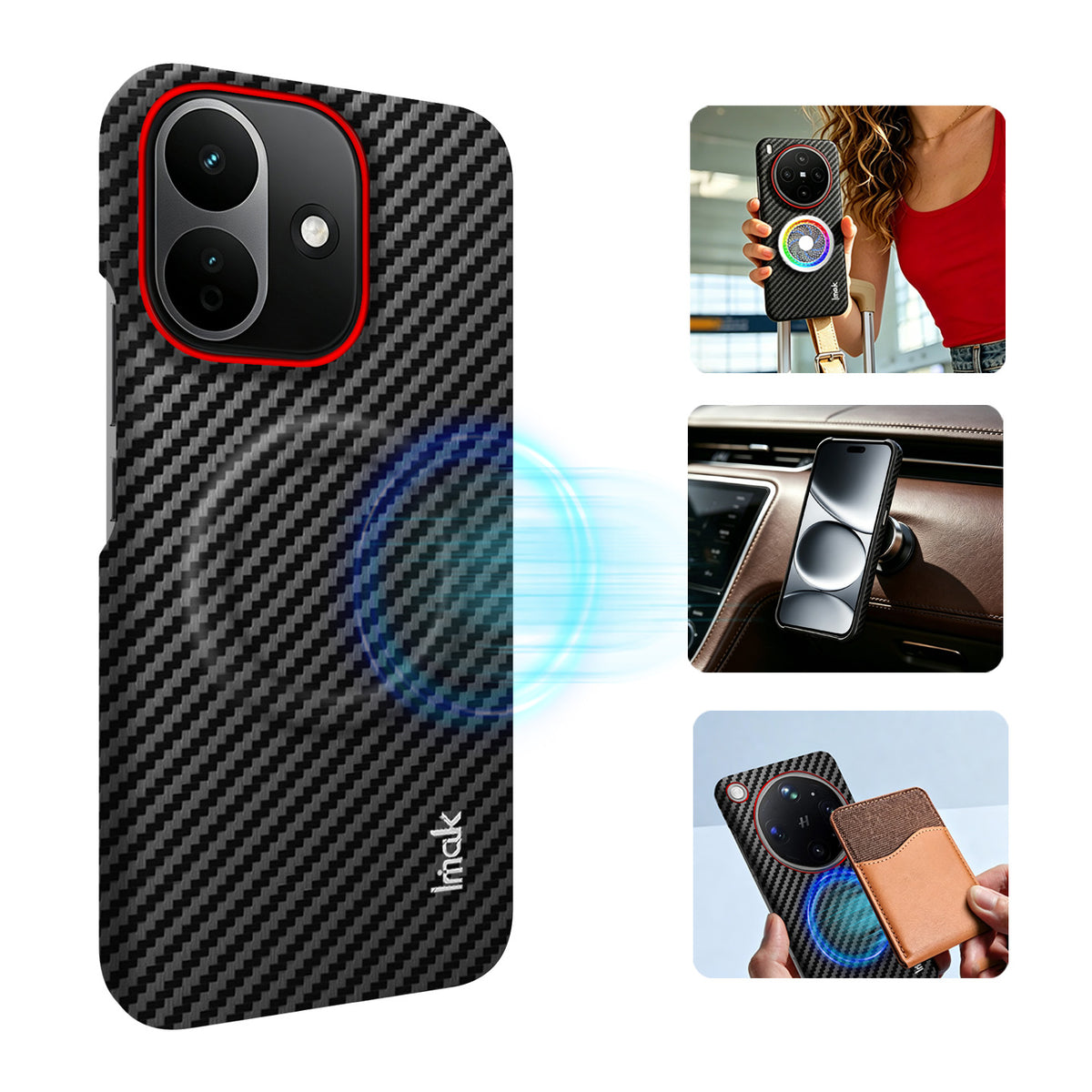 IMAK för Xiaomi Redmi Note 17 Pro 5G Ruiyi-serien Magnetiskt skal Kolfibertexturerat läder + PC-mobilskal
