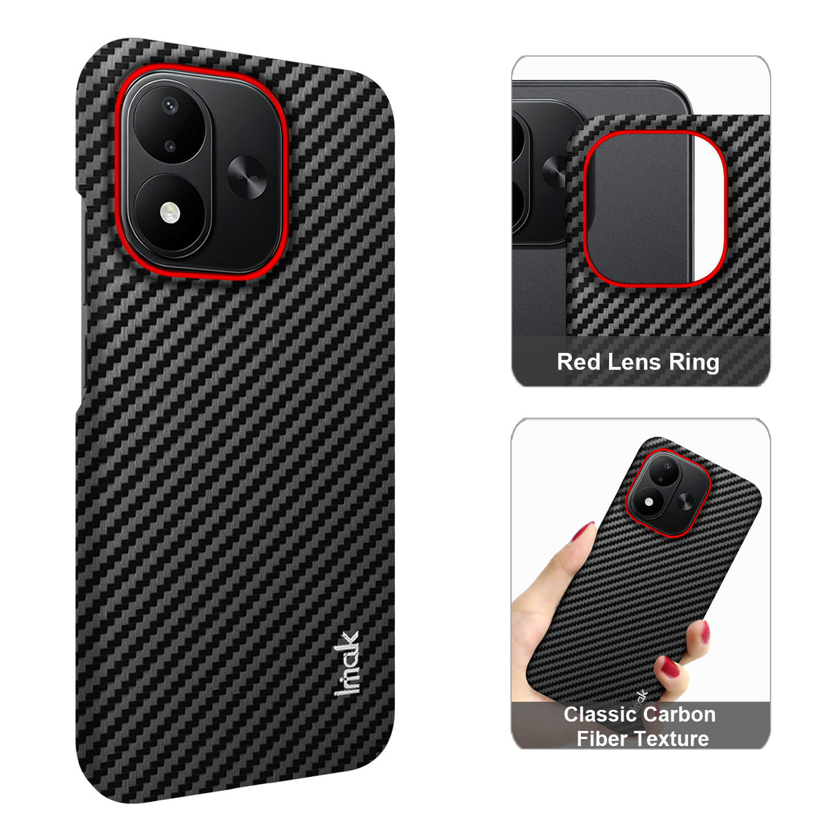 IMAK för Xiaomi Redmi Note 17 5G (Global) / Xiaomi Redmi Note 17 (Indien/Kina) 5G / Xiaomi Redmi Note 17 4G (Global) Ruiyi-seriens skal i kolfibertexturerat läder + PC-skyddsfodral