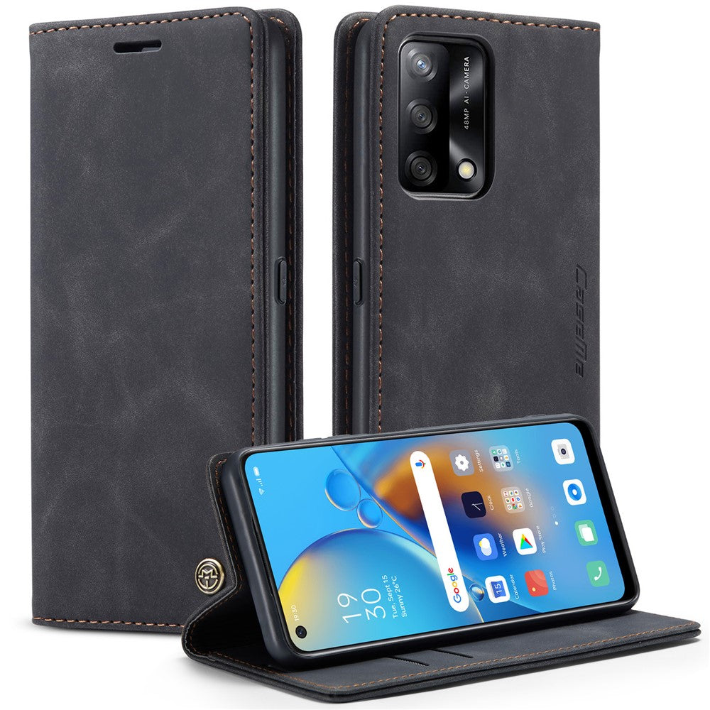 CASEME 013-serien til Oppo F19 / F19s / A74 4G / A95 4G / Reno6 Lite (global version) Magnetisk autoabsorberende PU-læderpungcover med standerfunktion
