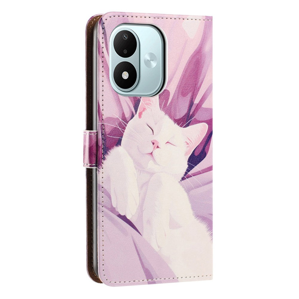 Plånboksfodral för Xiaomi Redmi Note 17 5G (Global) / 17 4G (Global) / 17 (Indien/Kina) 5G, mönstertryckt fällbart stativ, PU-läder, mobilskal med handledsrem