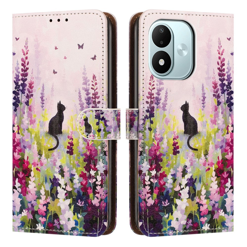 Plånboksfodral för Xiaomi Redmi Note 17 5G (Global) / 17 4G (Global) / 17 (Indien/Kina) 5G, mönstertryckt fällbart stativ, PU-läder, mobilskal med handledsrem