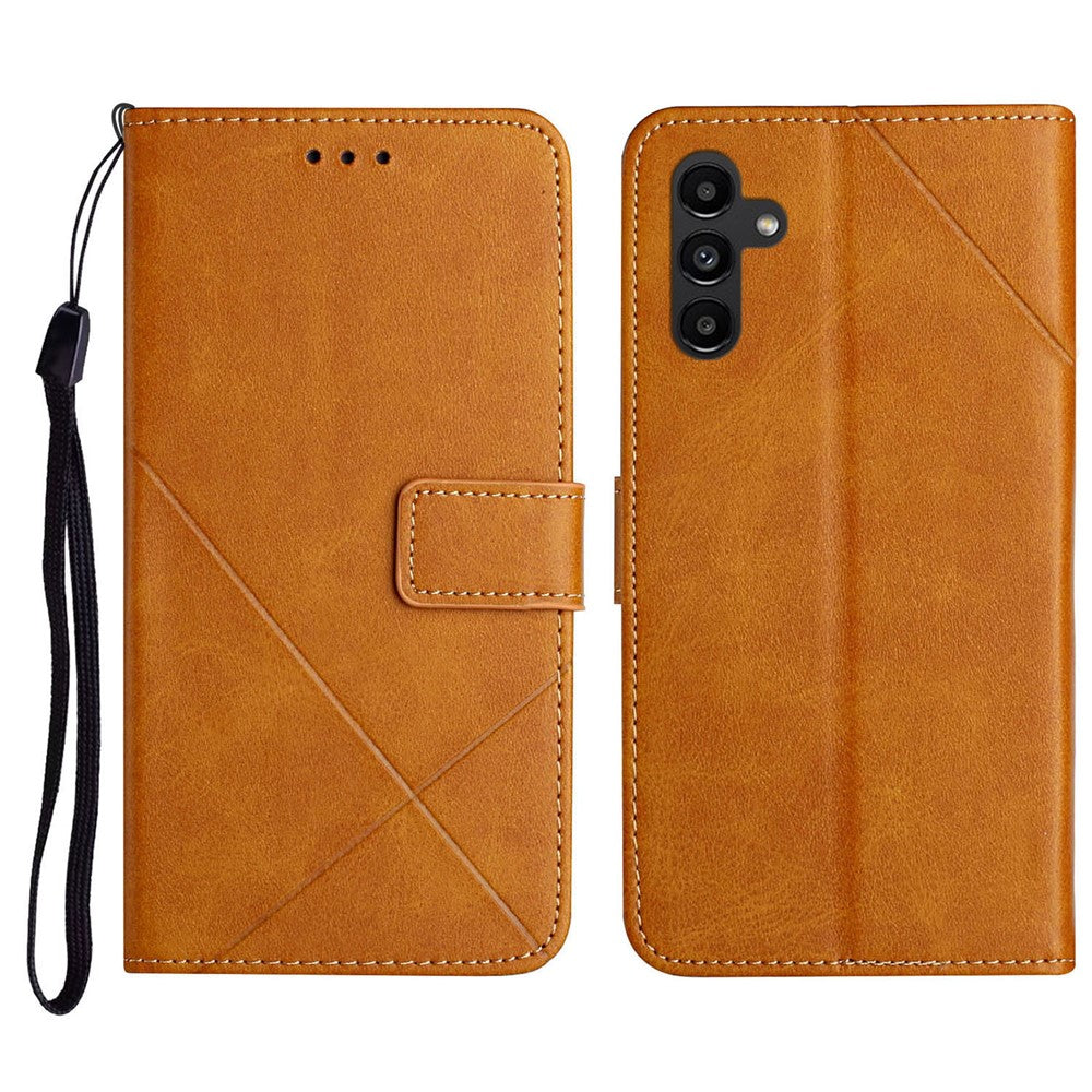 Samsung Galaxy S26 FE-skal Linjemönster Plånboksfodral i läder med handledsrem