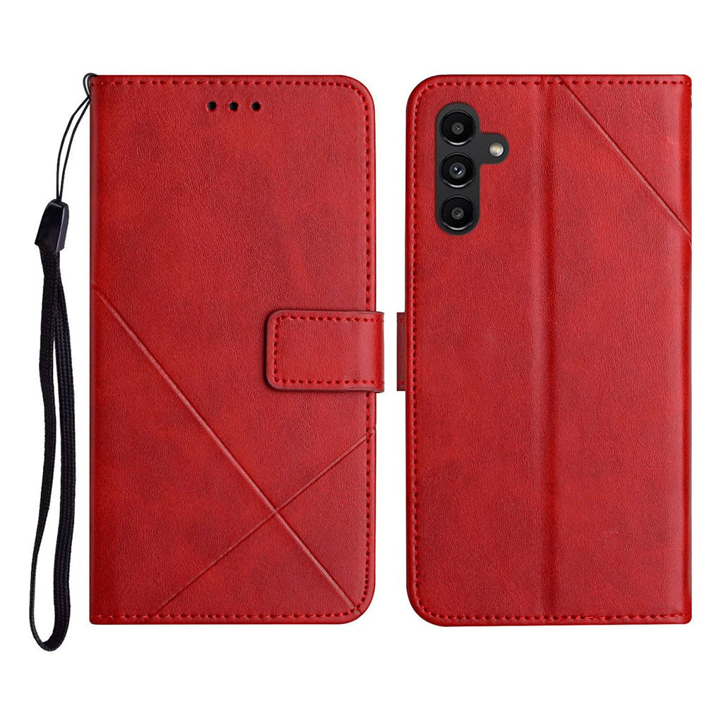 Samsung Galaxy S26 FE-skal Linjemönster Plånboksfodral i läder med handledsrem