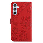 Stødsikkert cover til telefon HT03 til Samsung Galaxy A34 5G Imprintet PU-læder-cover med sommerfugle og blomster, der føles som hud, pungefunktion og skulderrem