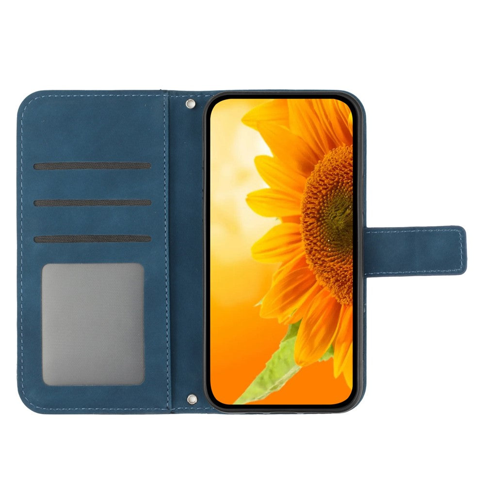 Samsung Galaxy A34 5G HT04 Solrospräglat Flip-fodral i plånbok med skin-touch-funktion, PU-läder, stativ, magnetiskt fallskydd och handrem