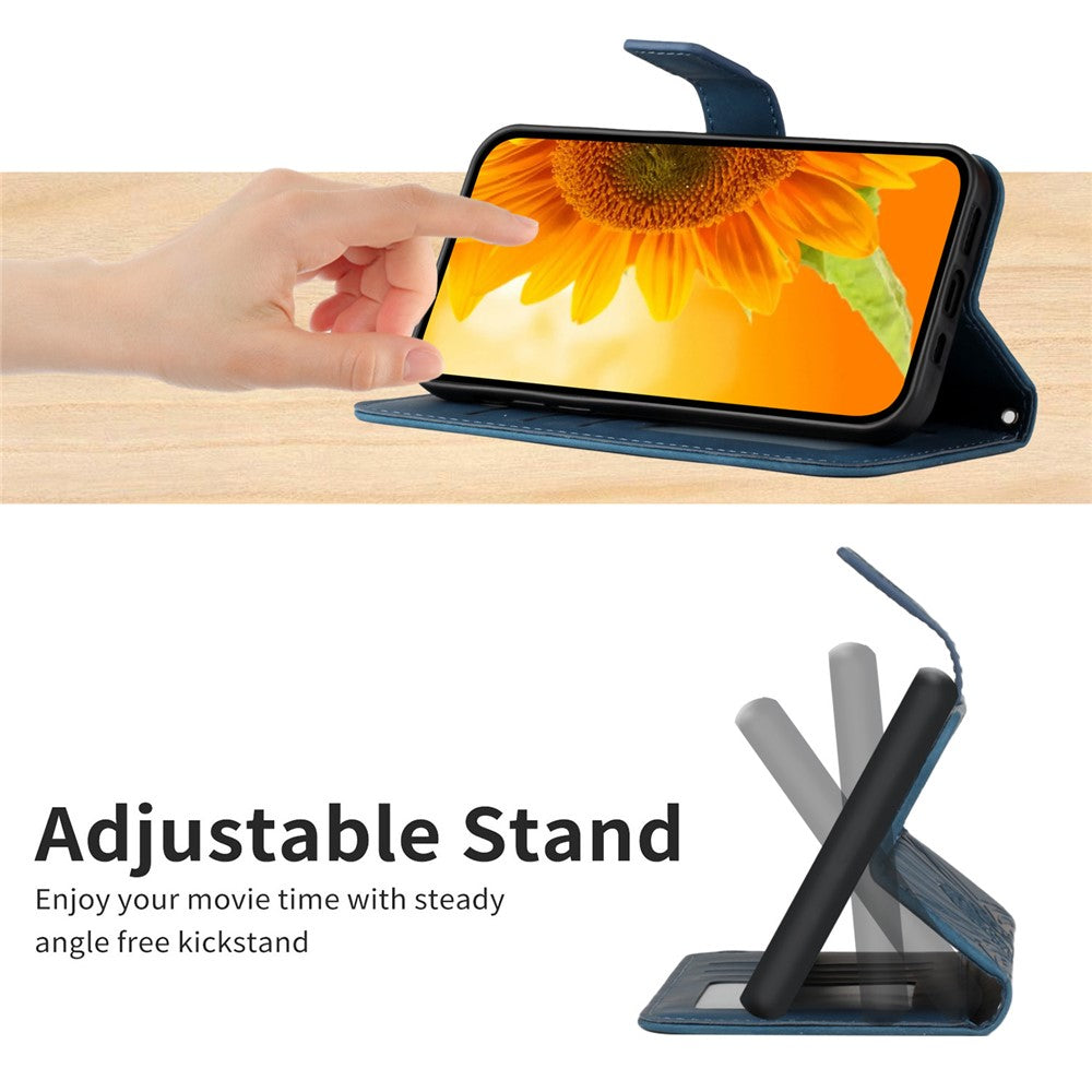 Samsung Galaxy A34 5G HT04 Solrospräglat Flip-fodral i plånbok med skin-touch-funktion, PU-läder, stativ, magnetiskt fallskydd och handrem