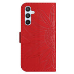 HT04 Sunflower Imprinted Phone Case for Samsung Galaxy A34 5G, PU Leather Wallet Stand Skin-touch Shockproof Phone Cover with Shoulder Strap