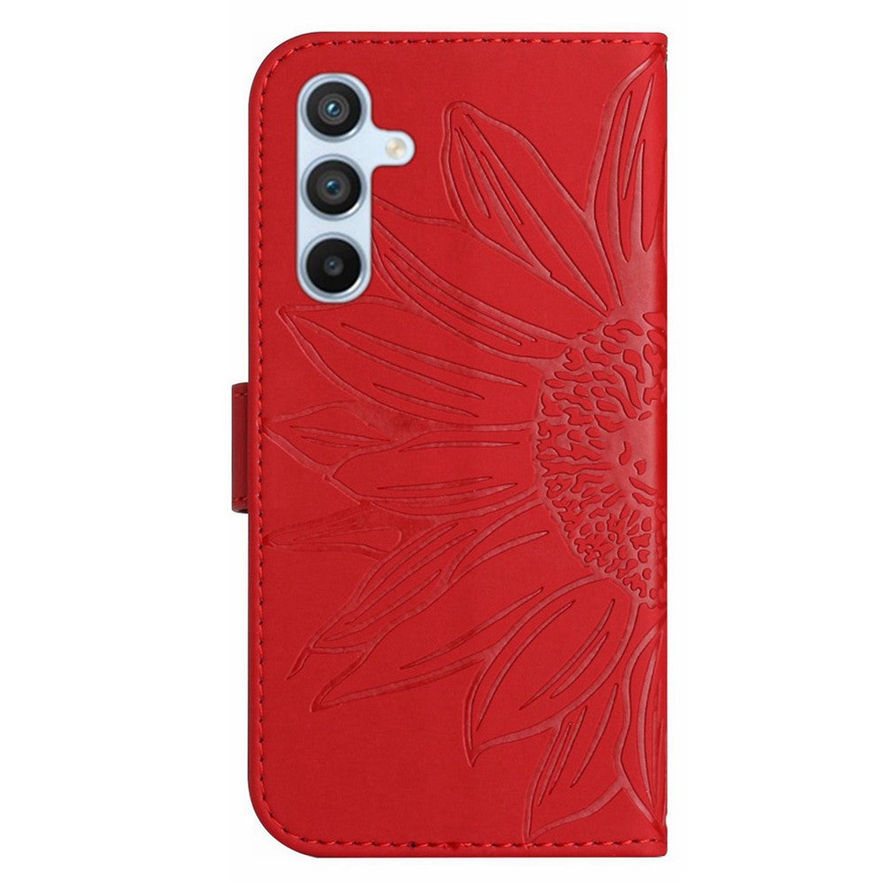 HT04 Sunflower Imprinted Phone Case for Samsung Galaxy A34 5G, PU Leather Wallet Stand Skin-touch Shockproof Phone Cover with Shoulder Strap