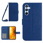 HT04 Sunflower Imprinted Phone Case for Samsung Galaxy A34 5G, PU Leather Wallet Stand Skin-touch Shockproof Phone Cover with Shoulder Strap