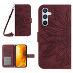 HT04 Sunflower Imprinted Phone Case for Samsung Galaxy A34 5G, PU Leather Wallet Stand Skin-touch Shockproof Phone Cover with Shoulder Strap