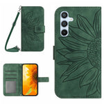 HT04 Sunflower Imprinted Phone Case for Samsung Galaxy A34 5G, PU Leather Wallet Stand Skin-touch Shockproof Phone Cover with Shoulder Strap
