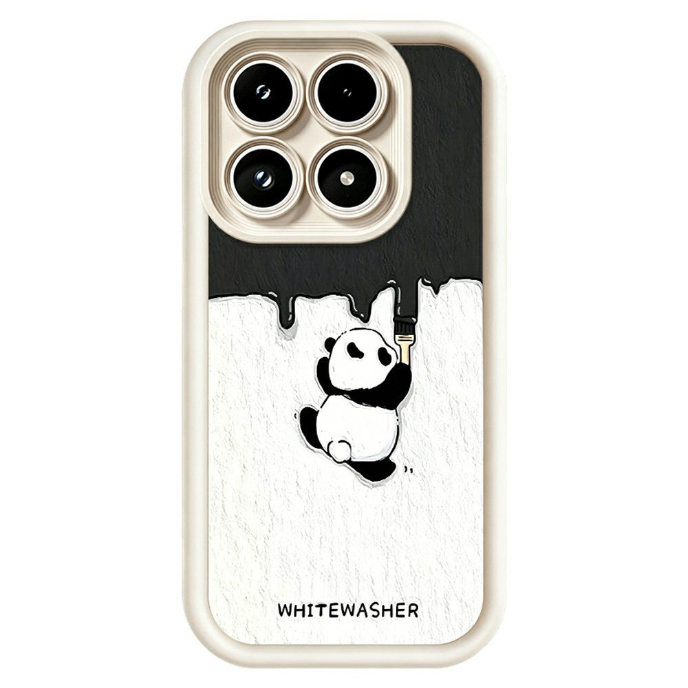 For Xiaomi 17 Phone Case TPU Rubberized Anti-Slip Whitewasher Panda Pattern Back Cover
