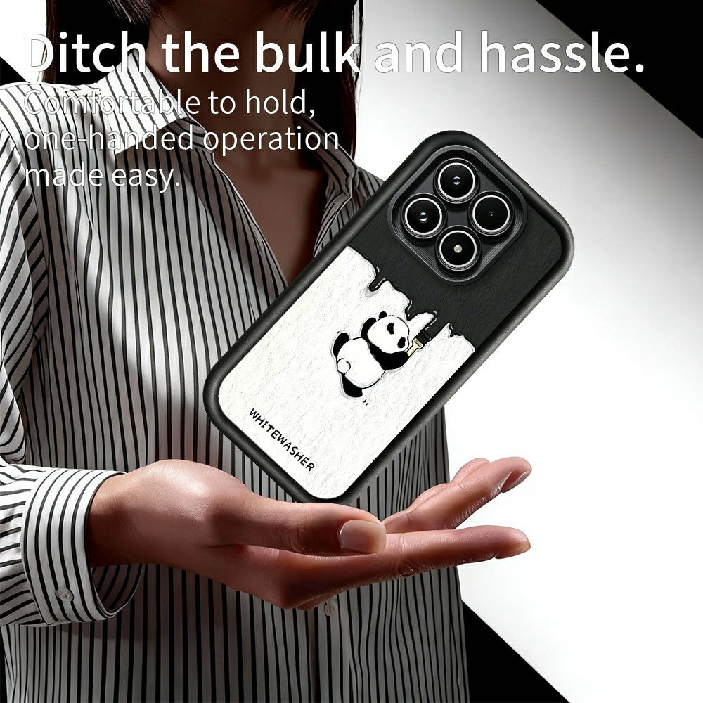 For Xiaomi 17 Phone Case TPU Rubberized Anti-Slip Whitewasher Panda Pattern Back Cover