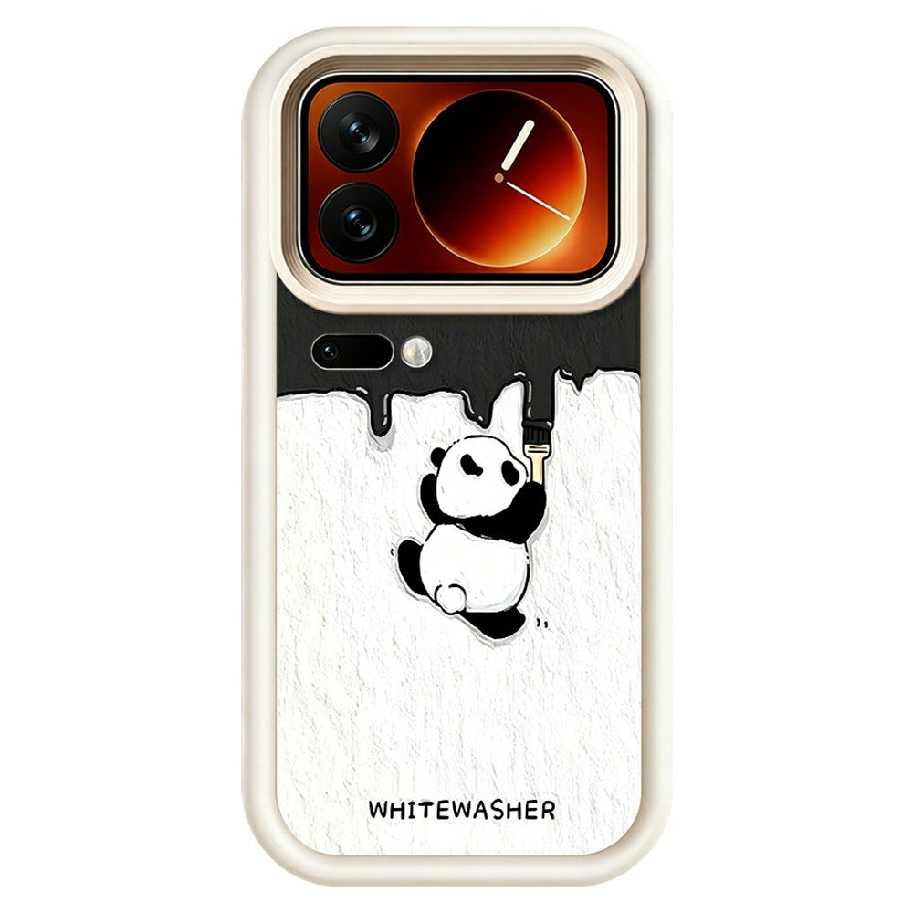 For Xiaomi 17 Pro Phone Case TPU Rubberized Anti-Slip Whitewasher Panda Pattern Back Cover