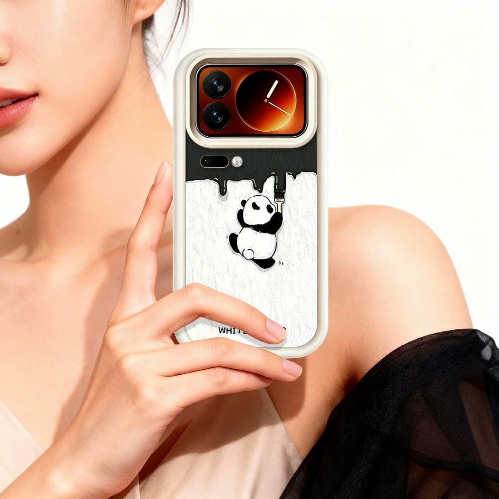 For Xiaomi 17 Pro Phone Case TPU Rubberized Anti-Slip Whitewasher Panda Pattern Back Cover