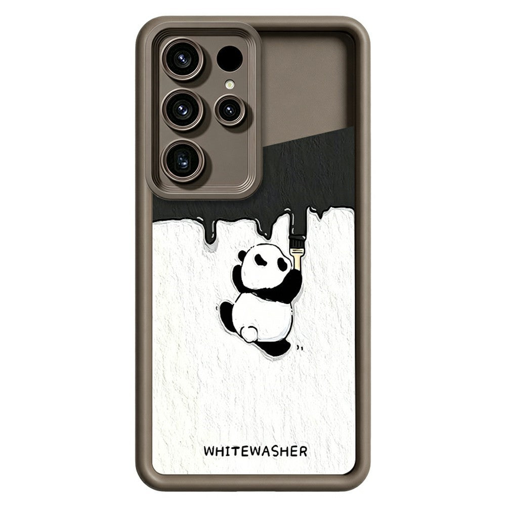For Samsung Galaxy S26 Ultra Phone Case TPU Rubberized Anti-Slip Whitewasher Panda Pattern Back Cover