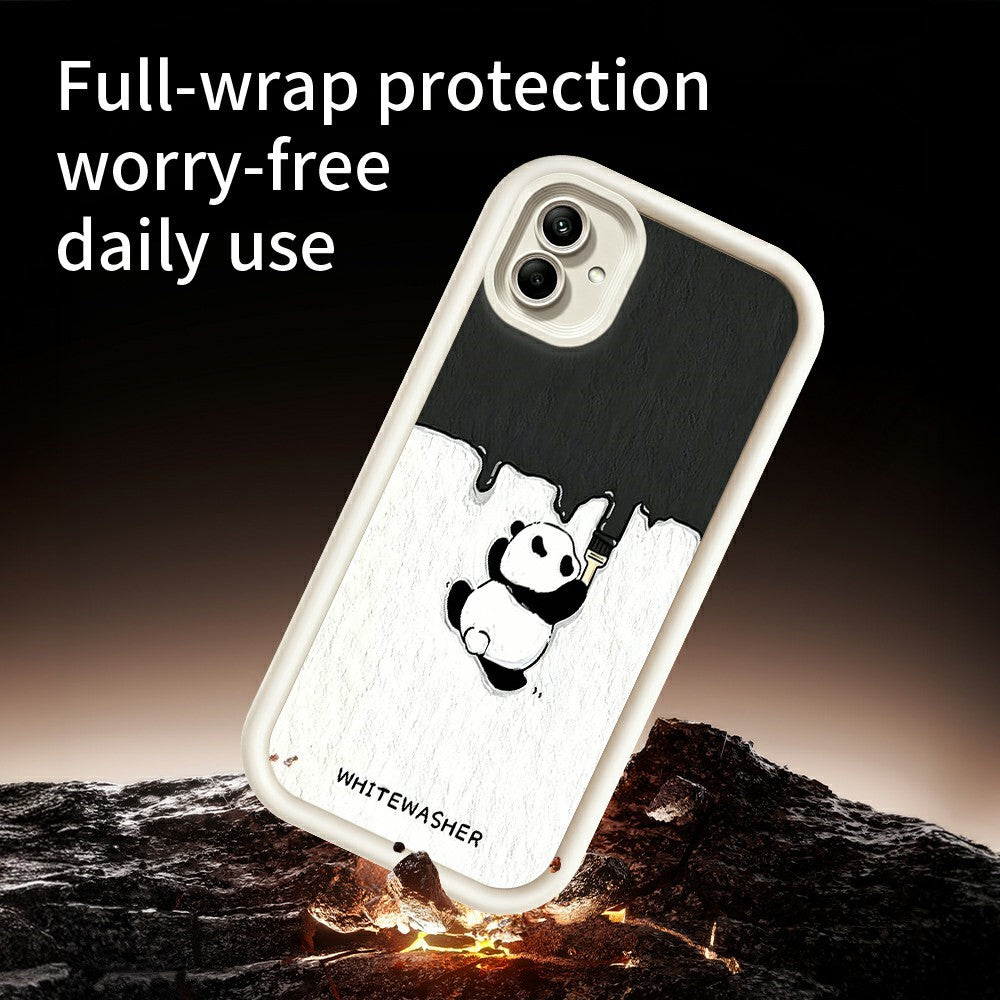 Samsung Galaxy A08 4G / A07 4G / A07s 4G TPU-mobilcover, gummibelagt og skridsikkert, hvidkalket pandamønster på bagsiden