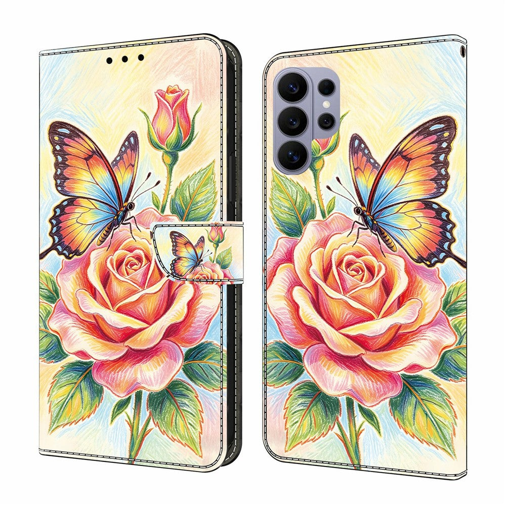 Läderfodral för Samsung Galaxy S26 Ultra med mönstertryck, plånboksfodral med fällbart stativ