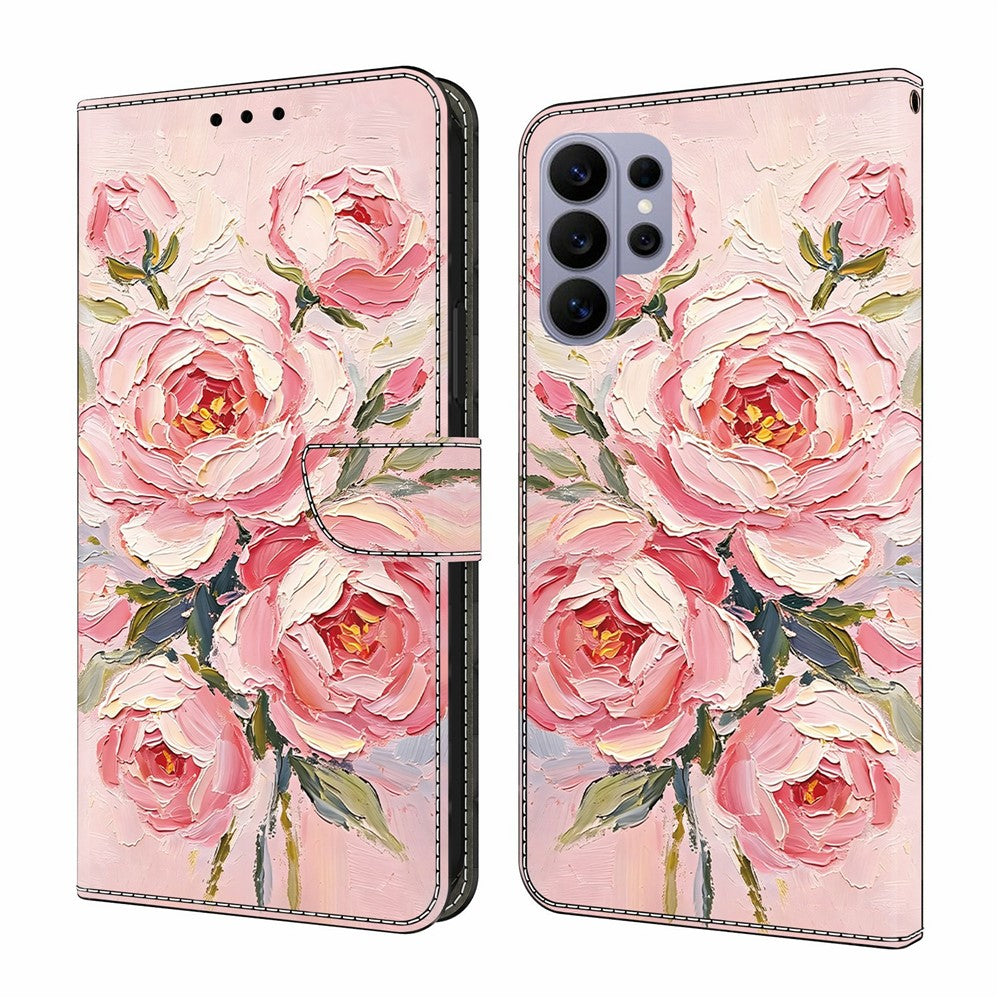 Läderfodral för Samsung Galaxy S26 Ultra med mönstertryck, plånboksfodral med fällbart stativ