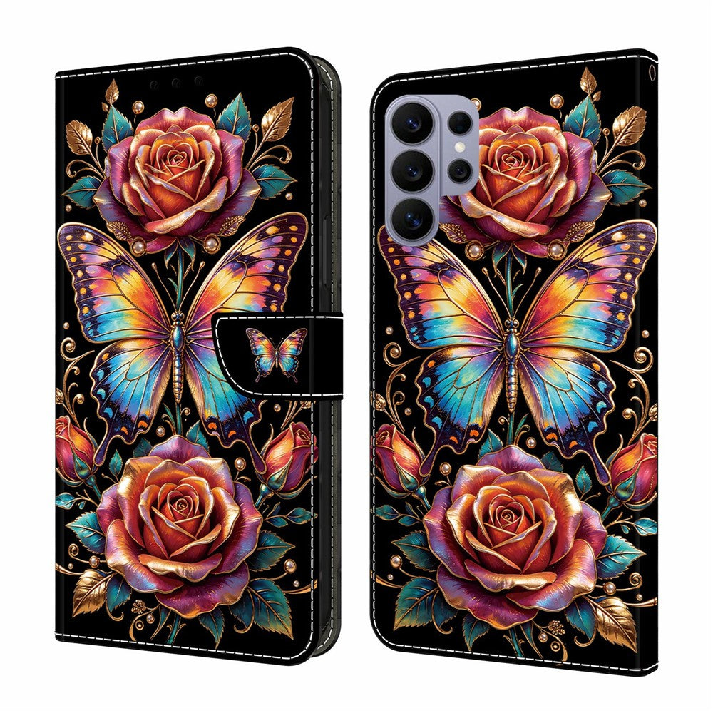 Läderfodral för Samsung Galaxy S26 Ultra med mönstertryck, plånboksfodral med fällbart stativ