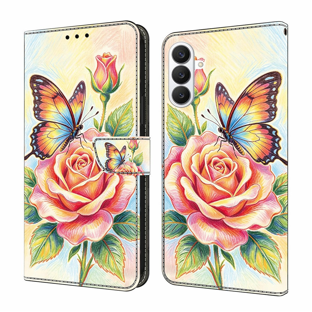 Läderfodral för Samsung Galaxy S26+ med mönstertryck, plånboksfodral med fällbart stativ