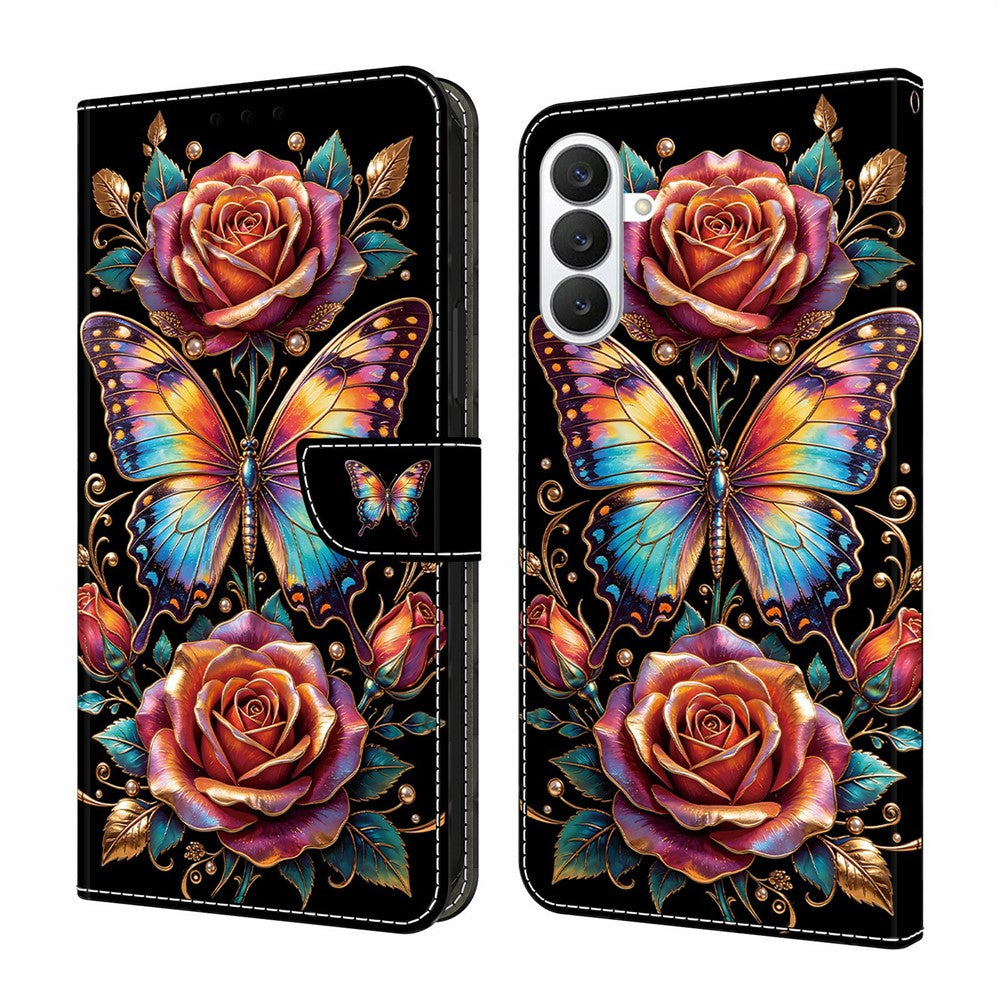 Läderfodral för Samsung Galaxy S26+ med mönstertryck, plånboksfodral med fällbart stativ