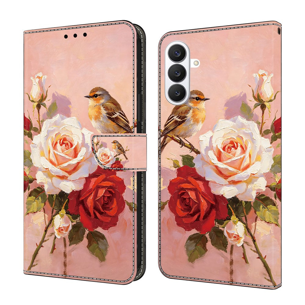 Läderfodral för Samsung Galaxy S26 FE med mönstertryck, plånboksfodral med fällbart stativ