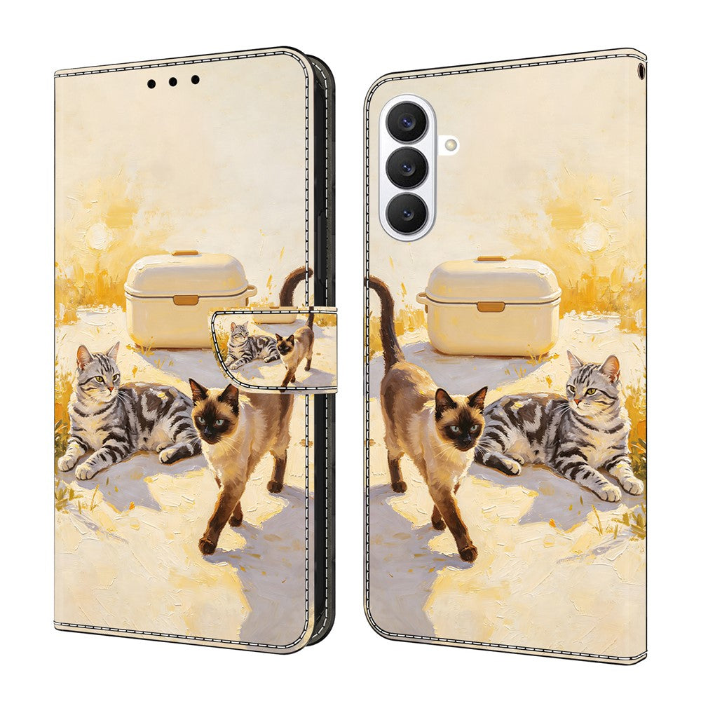 Läderfodral för Samsung Galaxy S26 FE med mönstertryck, plånboksfodral med fällbart stativ