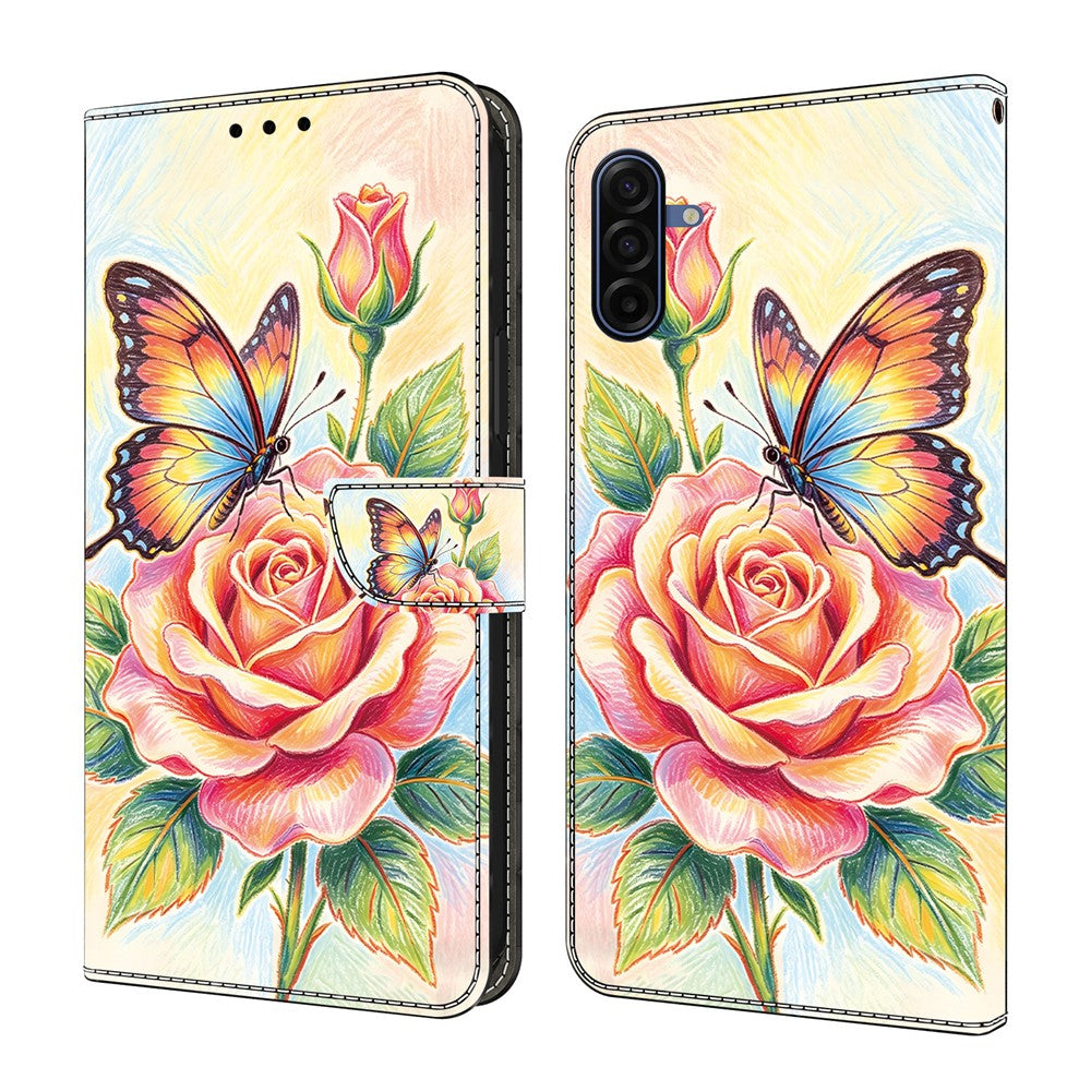 Läderfodral till Samsung Galaxy A18 5G / A18 4G / A17 5G / A17 4G Mönstertryck Plånbok med fällbart stativ mobilskal