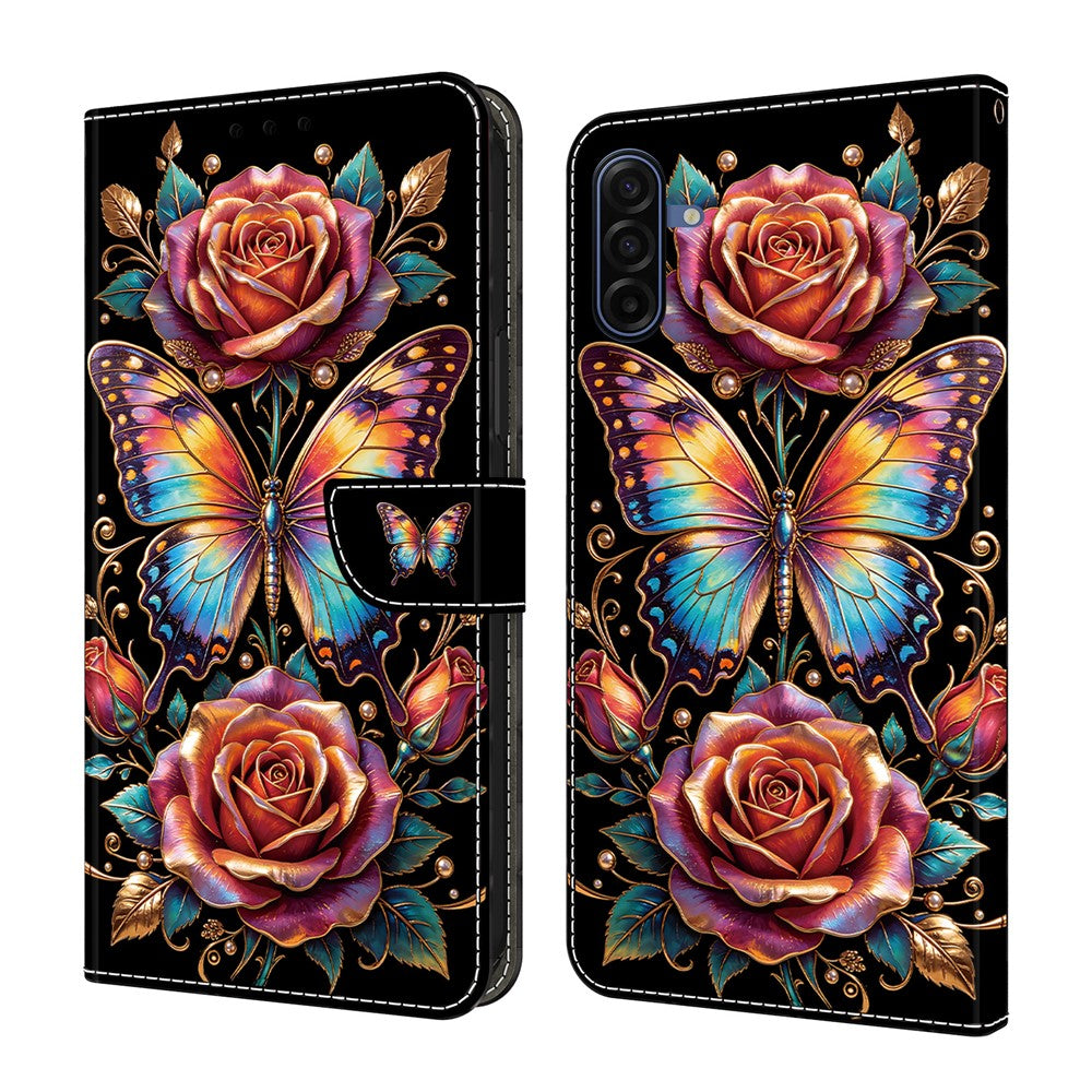 Läderfodral till Samsung Galaxy A18 5G / A18 4G / A17 5G / A17 4G Mönstertryck Plånbok med fällbart stativ mobilskal