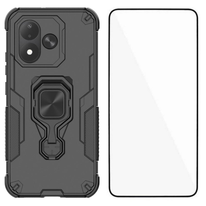 WANLONFENG-mobilcover til Xiaomi Redmi Note 17 5G (Global) / Xiaomi Redmi Note 17 (Indien/Kina) 5G / Xiaomi Redmi Note 17 4G (Global), PC- og TPU-bagside med stativ og hærdet glas