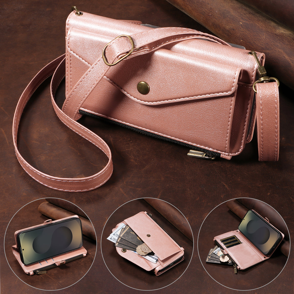 For Samsung Galaxy S25 Ultra Magnetic Case Detachable RFID Blocking Wallet PU Leather + Matte TPU Phone Cover with Straps