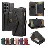 For Samsung Galaxy S25 Ultra Magnetic Case Detachable RFID Blocking Wallet PU Leather + Matte TPU Phone Cover with Straps