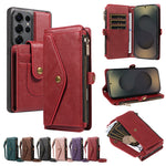For Samsung Galaxy S25 Ultra Magnetic Case Detachable RFID Blocking Wallet PU Leather + Matte TPU Phone Cover with Straps