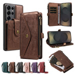 For Samsung Galaxy S25 Ultra Magnetic Case Detachable RFID Blocking Wallet PU Leather + Matte TPU Phone Cover with Straps