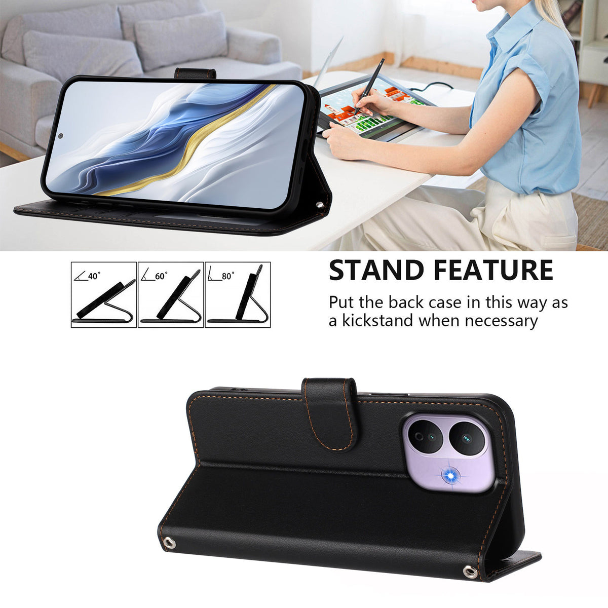 For Xiaomi Redmi Note 17 Pro 5G Leather Case Wallet Stand Phone Cover with Wrist Strap