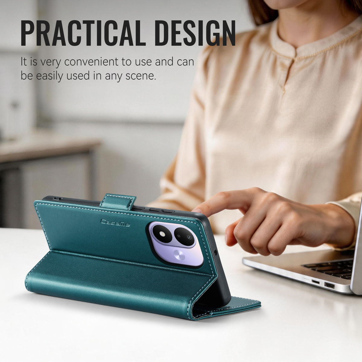 CASEME for Xiaomi Redmi Note 17 5G (Global) / Xiaomi Redmi Note 17 4G (Global) Case  023 Series RFID Blocking Wallet Stand Glossy Litchi Texture Leather Phone Cover