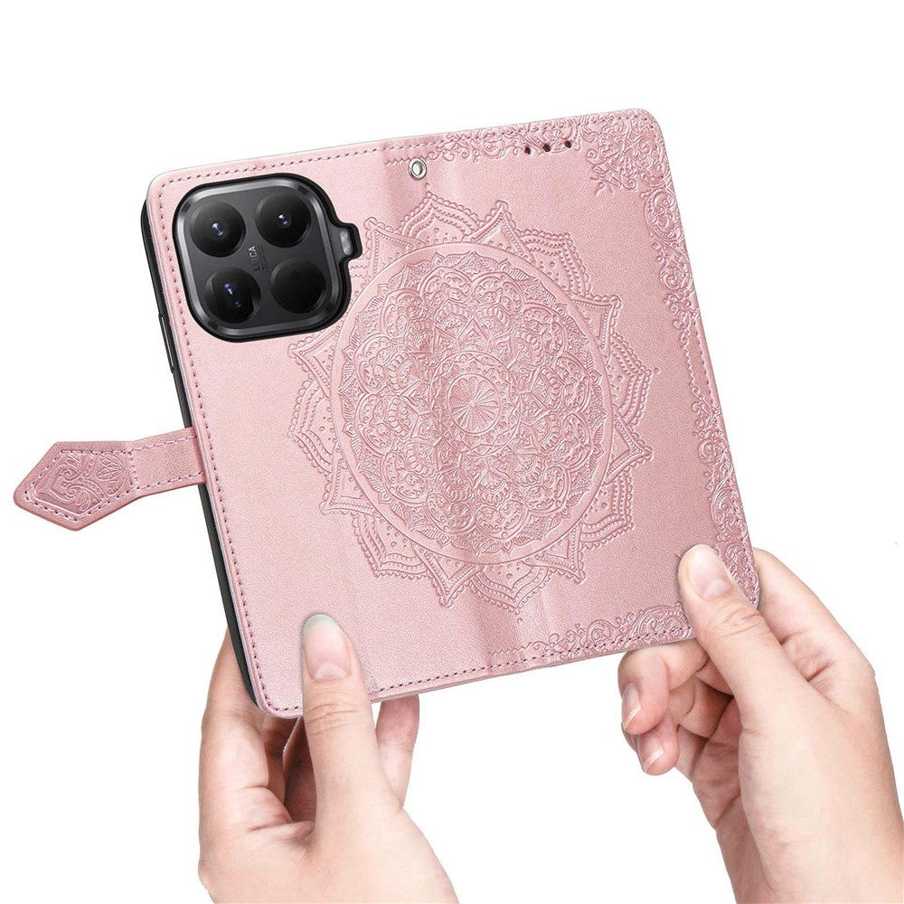 Läderfodral för Xiaomi 17T med härdat glas, mandalablomma, plånboksfodral
