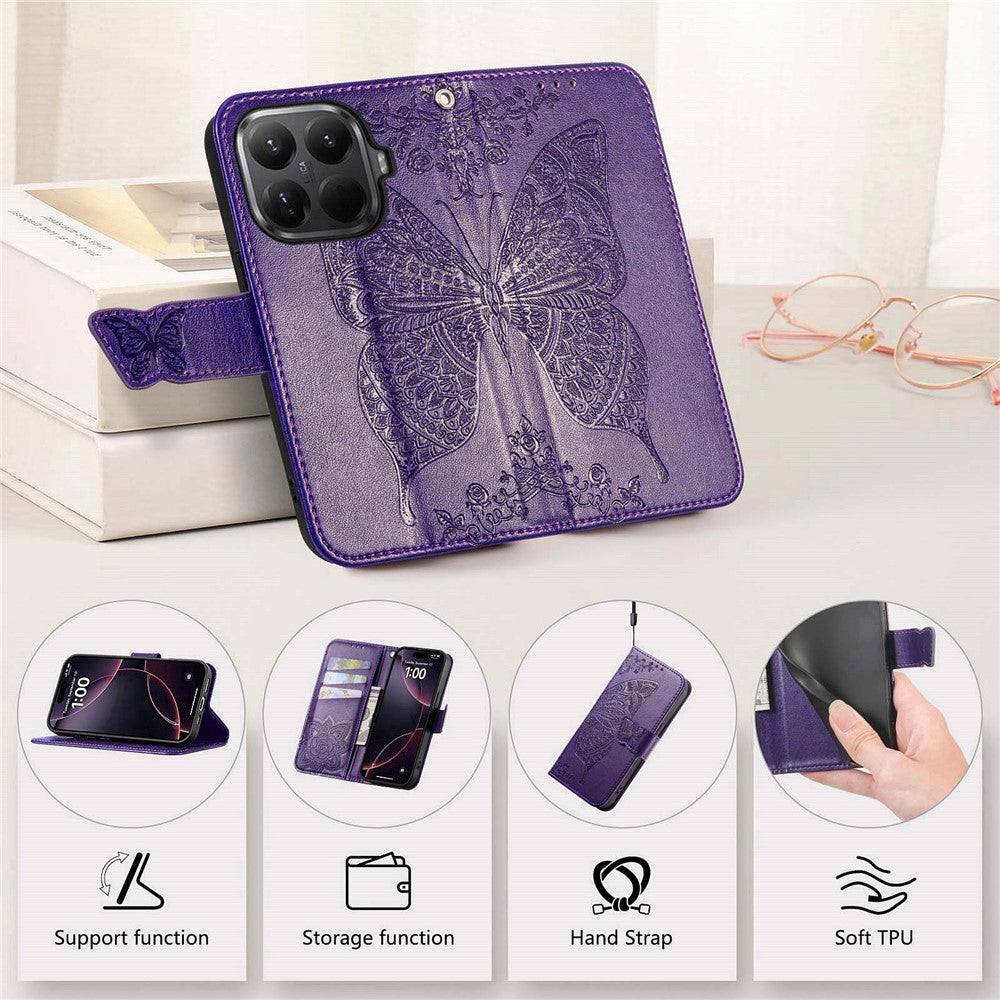 For Xiaomi Wallet Case Butterfly Pattern PU Leather Phone Cover with Tempered Glass Screen Protector