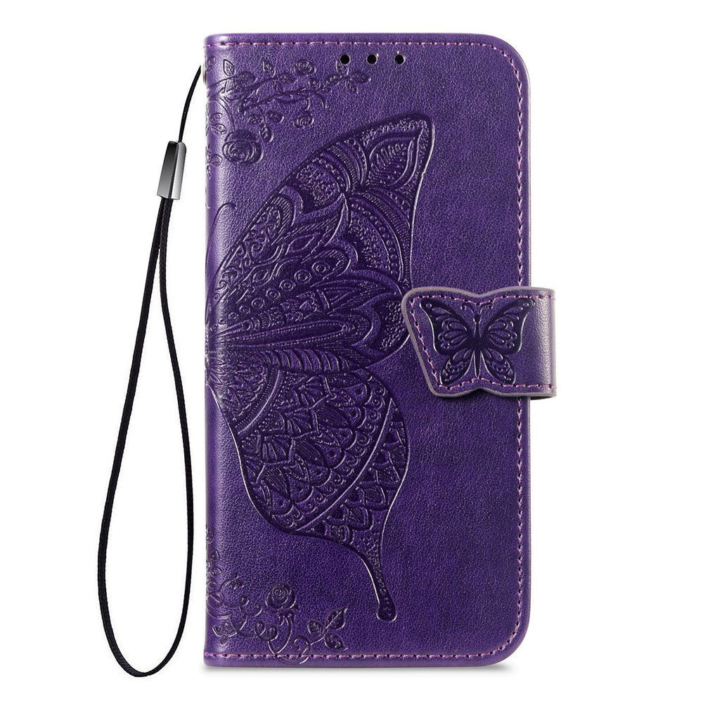 For Xiaomi Wallet Case Butterfly Pattern PU Leather Phone Cover with Tempered Glass Screen Protector