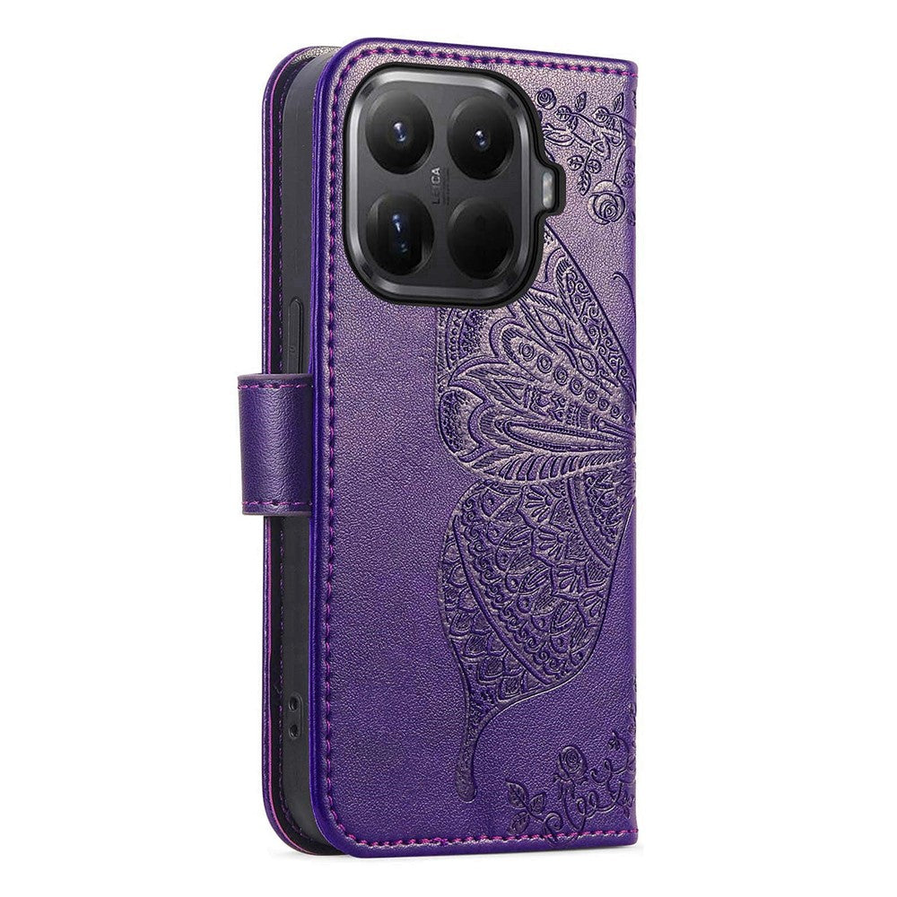 For Xiaomi Wallet Case Butterfly Pattern PU Leather Phone Cover with Tempered Glass Screen Protector