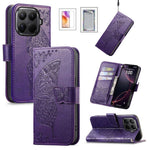For Xiaomi Wallet Case Butterfly Pattern PU Leather Phone Cover with Tempered Glass Screen Protector
